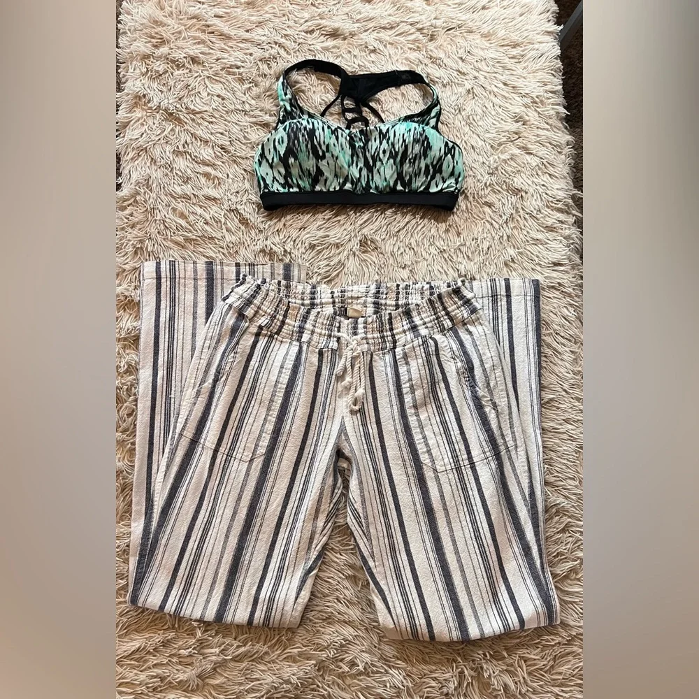 Roxy Blue & White Oceanside Stripe Flare Beach Linen Blend, XL - Picture 13 of 14